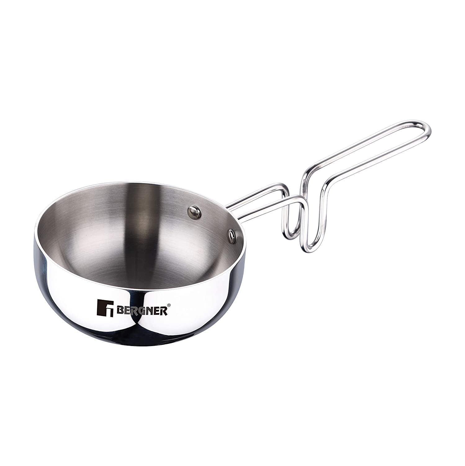 Bergner TriPro TriPly 12 cm Tadka Pan, 0.5 L Capacity, For Spice Tempering/Seasoning, Long Wire Handle, LaserEtched Scale, Smoo