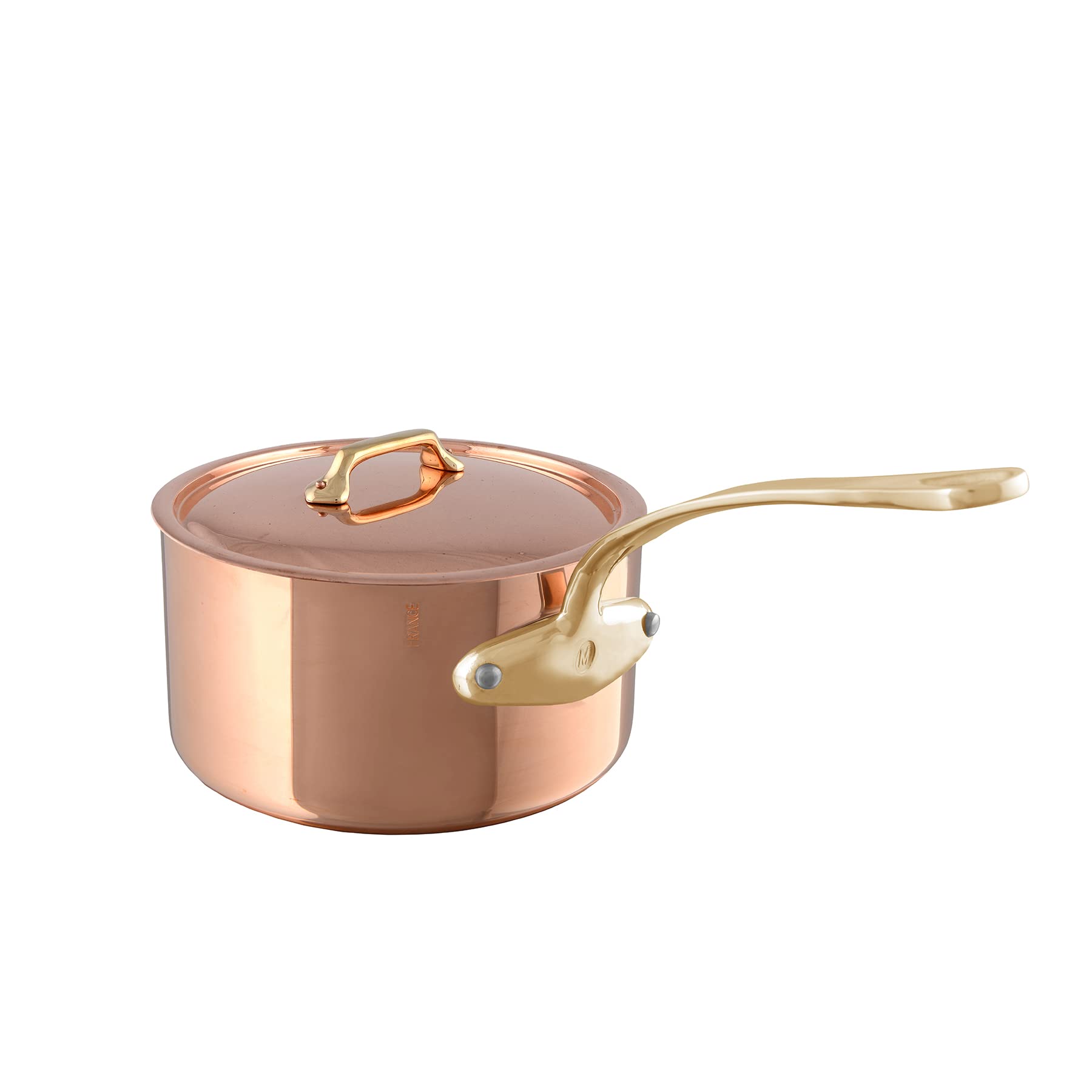 Mauviel MHeritage 200 B 2mm Polished Copper & Stainless Steel Sauce Pan With Lid, And Brass Handles, 1.8qt, Made in France