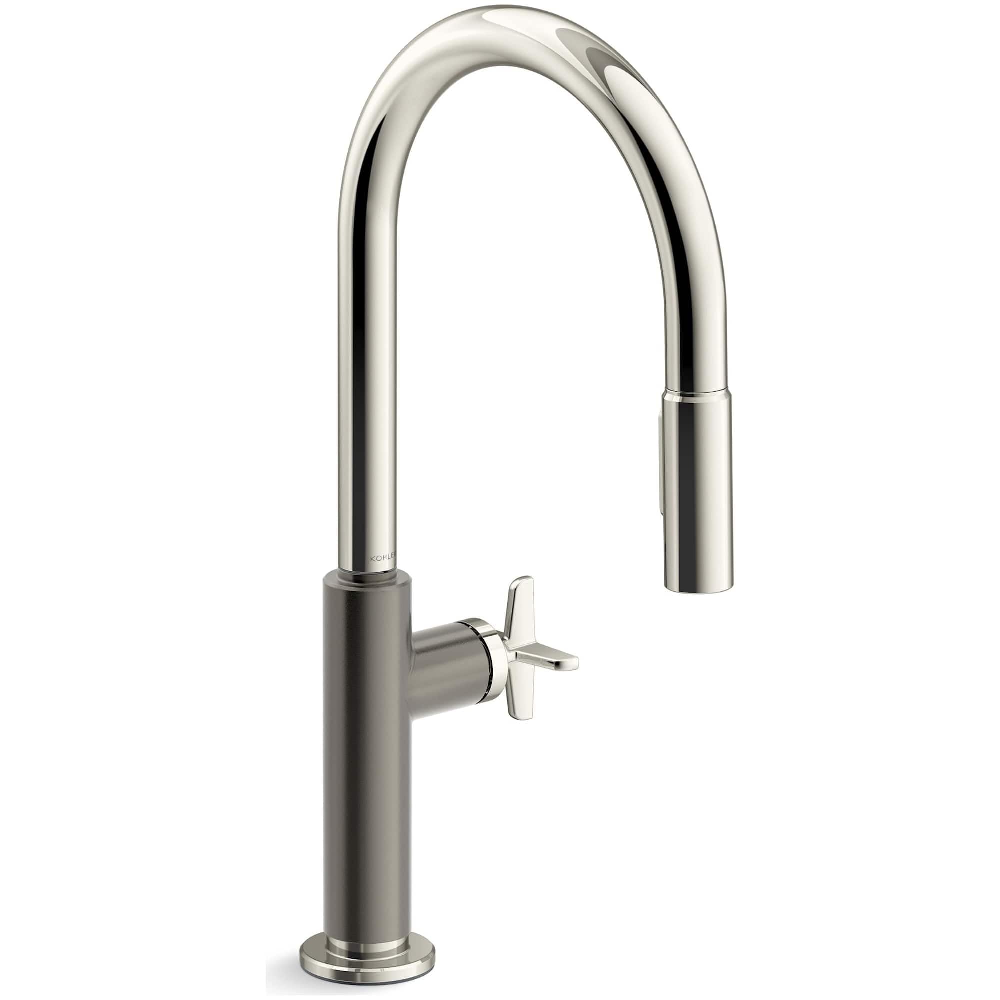 Billet 1.5 GPM Single Hole Pull Down Kitchen Faucet with Single Cross Handle