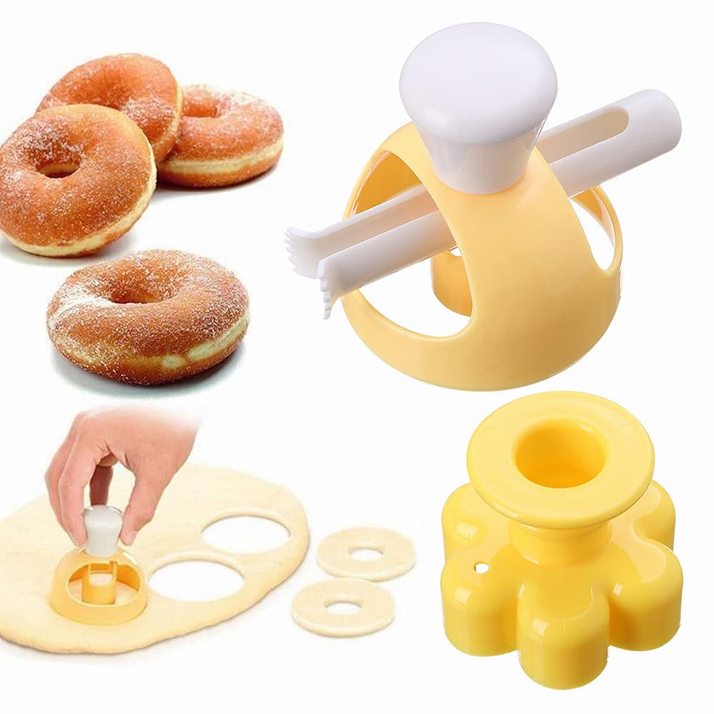 Donut Cutters Set Maker 3 Inch Doughnut Cutter Mold, Plastic Round Cookie Cutter For Baking With Dipping Plier, Non-Stick Bread