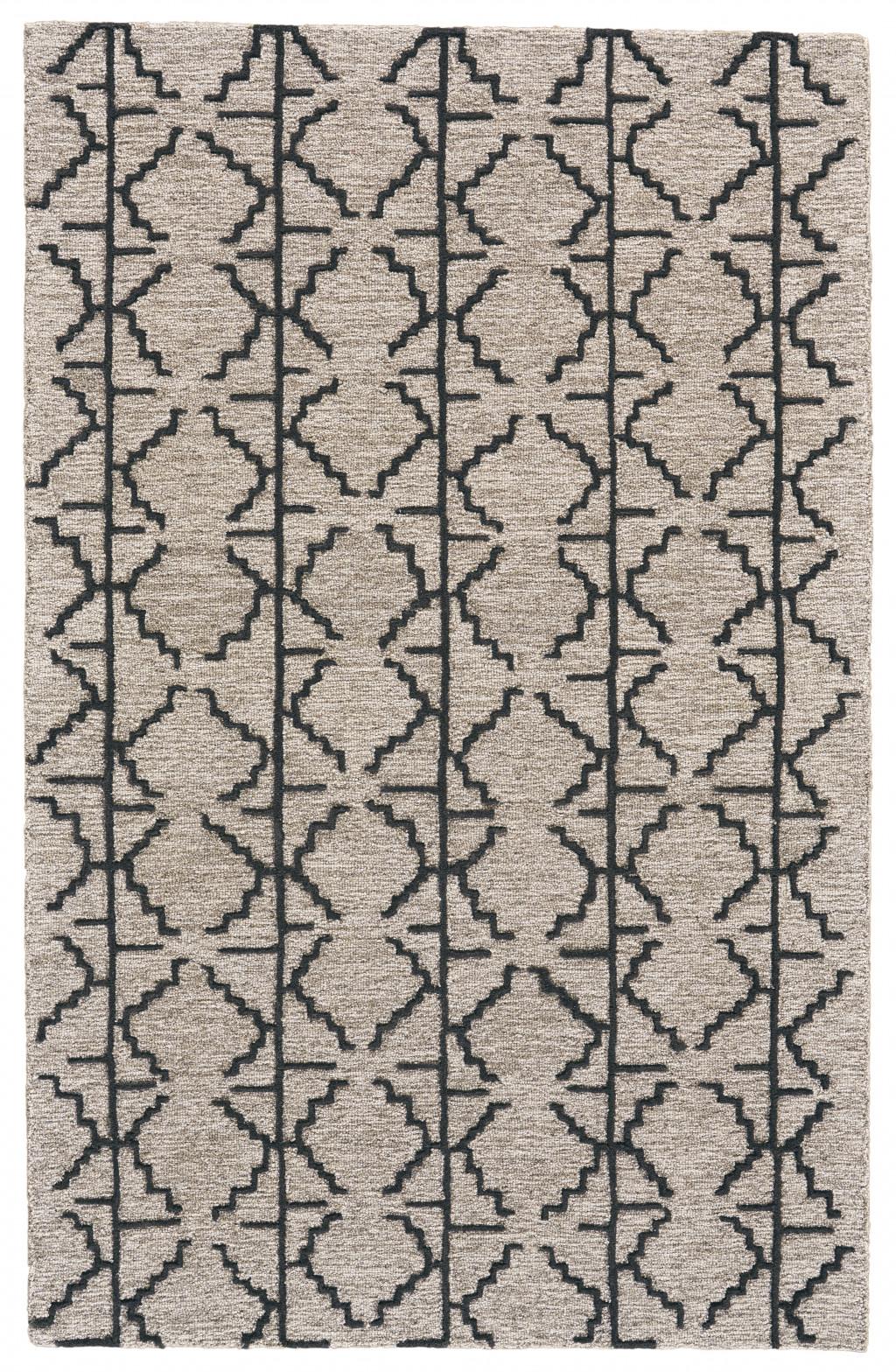 8 X 11 Black Taupe And gray Wool geometric Tufted Handmade Stain Resistant Area Rug