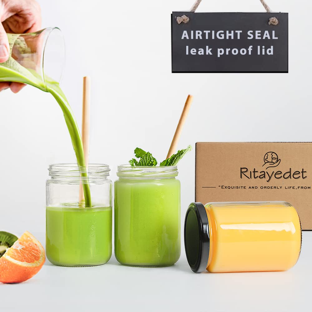 Ritayedet Glass Candle Jars With Lid, 12 Oz Wide Mouth Small Glass Jar, Canning Jars With Extra Black Stickers, Set Of 20, Dishw