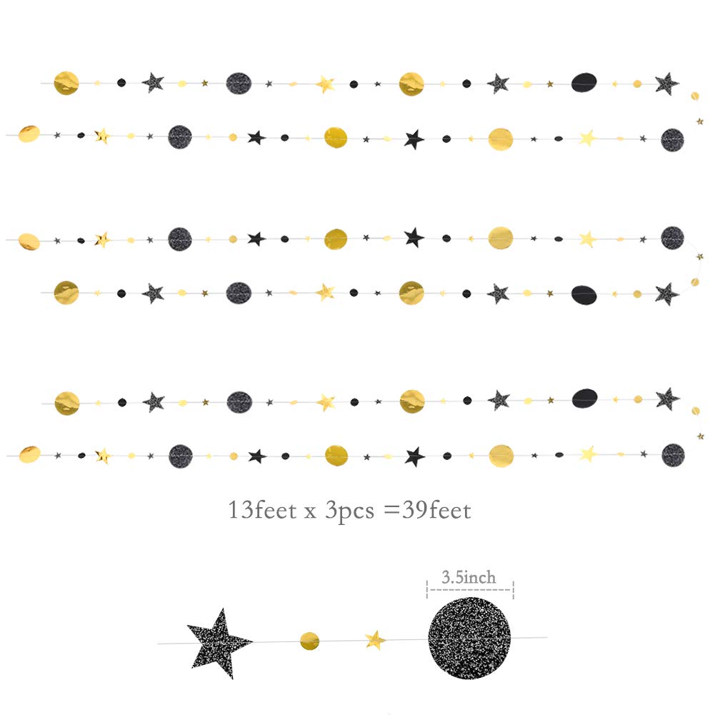 Cheerland Black Gold Party Decorations Star Garland Moon Stars Hanging Star Streamers Birthday Wedding Baby Shower Graduation Ny