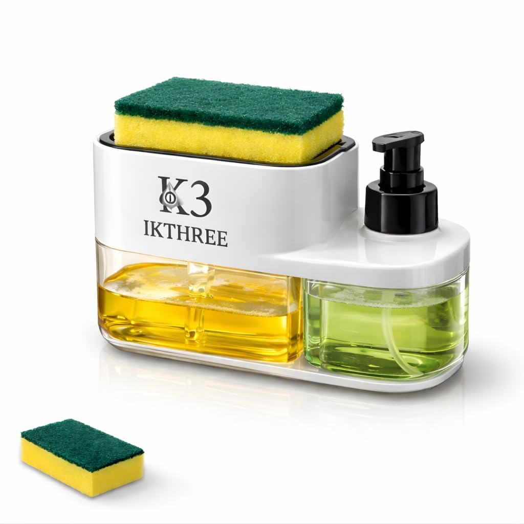 Ikthree 3-In-1 Kitchen Sink Organizer With Liquid Soap Dispenser & Sponge Holder | Suitable For Dishwash Liquid & Hand Wash | Pr