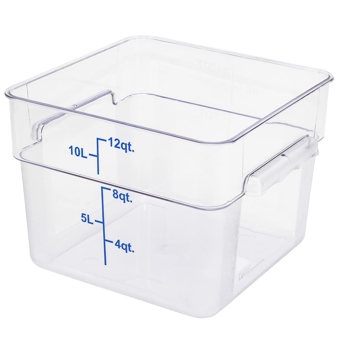Restaurantware Met Lux 12 Quart Brine Bucket, 1 Square Marinating Container - With Volume Markers, Built-In Handles, Clear & Blu