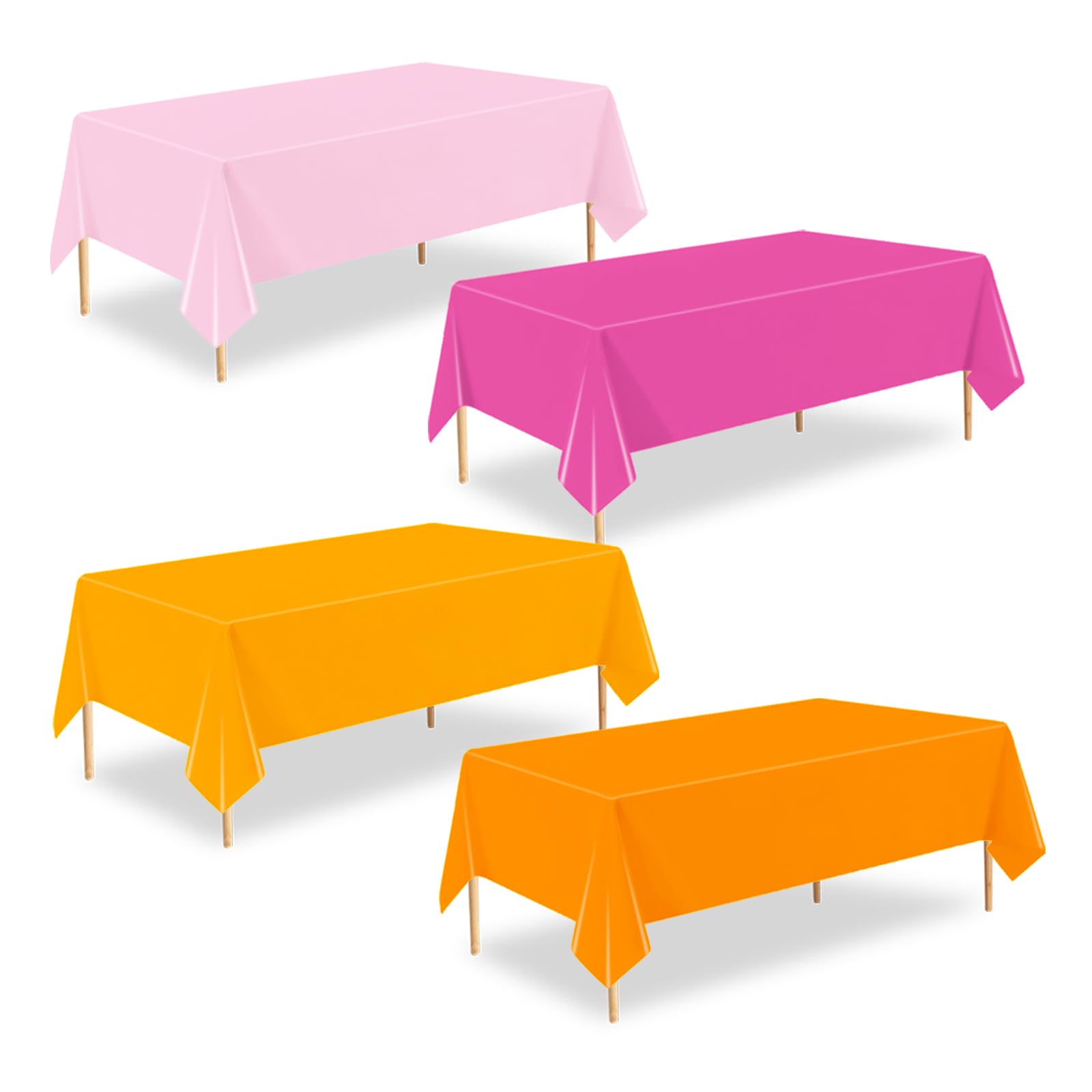 ZHIAXTON 4 Pack Pink and Orange Plastic Tablecloth, 54 X 108 Inch Disposable Rectangle Table Cover for Birthday, Bride Wedding, 