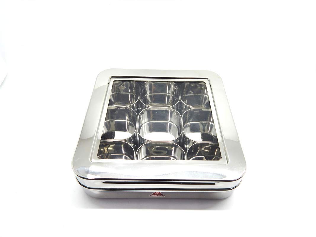 Jee Alto Stainless Steel Masala Box With 9 Cups  180Ml, Silver