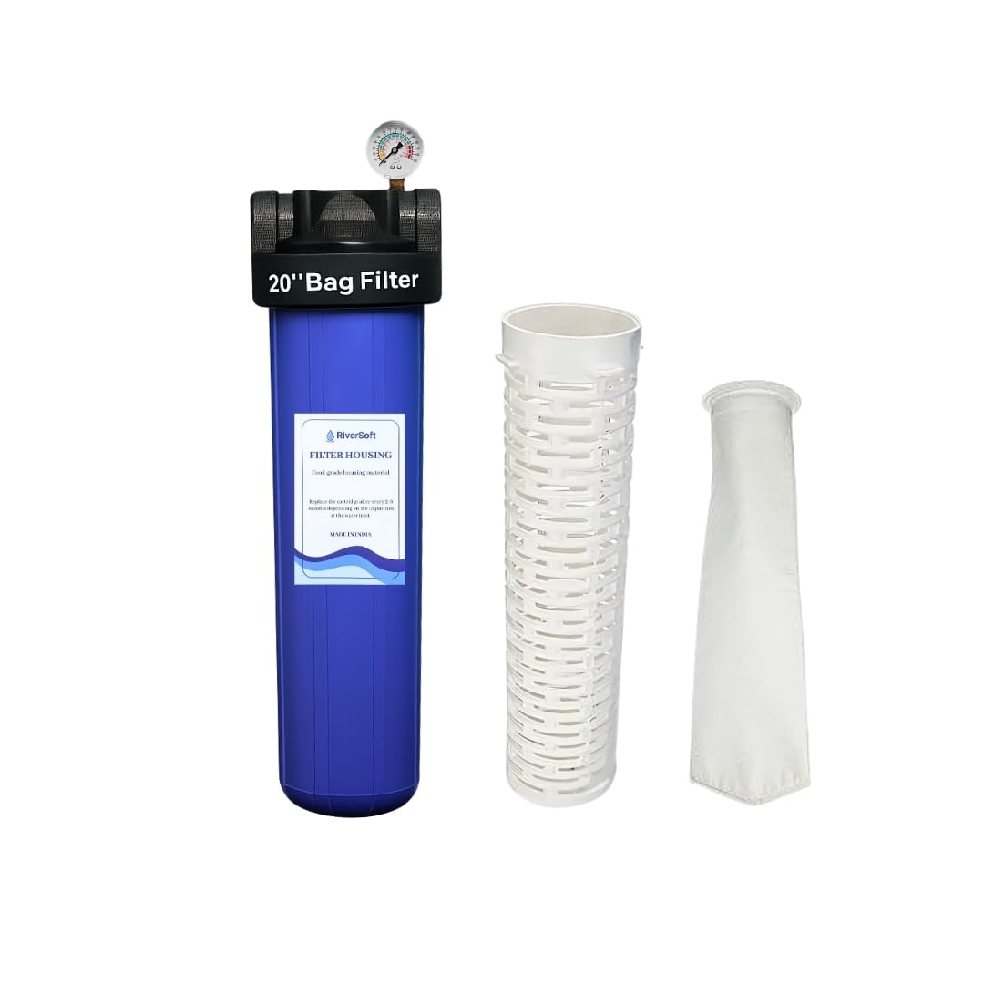 Afb20 Mainline Sediment Filter | 20 Inch Big Blue Housing With Filter Bag | 1 Micron | 1 Inch Inlet Outlet