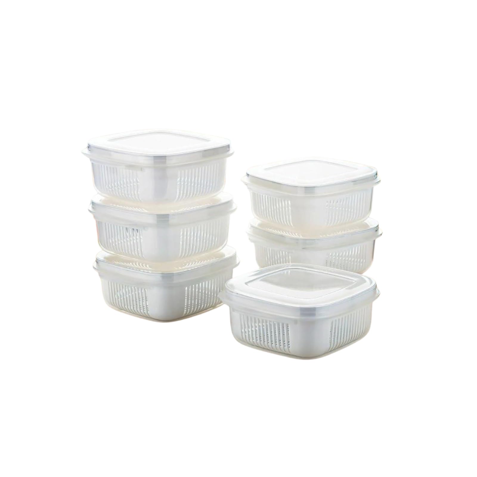 Dhruti Enterprise Fresh Produce Storage Containers With Colander Insert And Lids, White, Set Of 6, Stackable, Refrigerator Organ