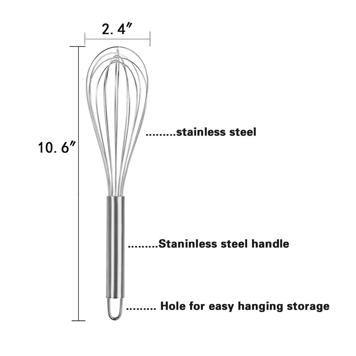 Vitasunhow Stainless Steel Whisk Balloon Whisk 10'' Wire Whisk Kitchen Whisk Handheld Whisk For Blending, Whisking, Beating, Sti