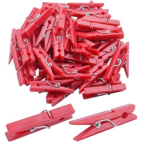 Jdesun 50 Pieces Photo Clips,Mini Plastic Picture Paper Clip Clothespins Peg For Office,Home,Arts(Red)