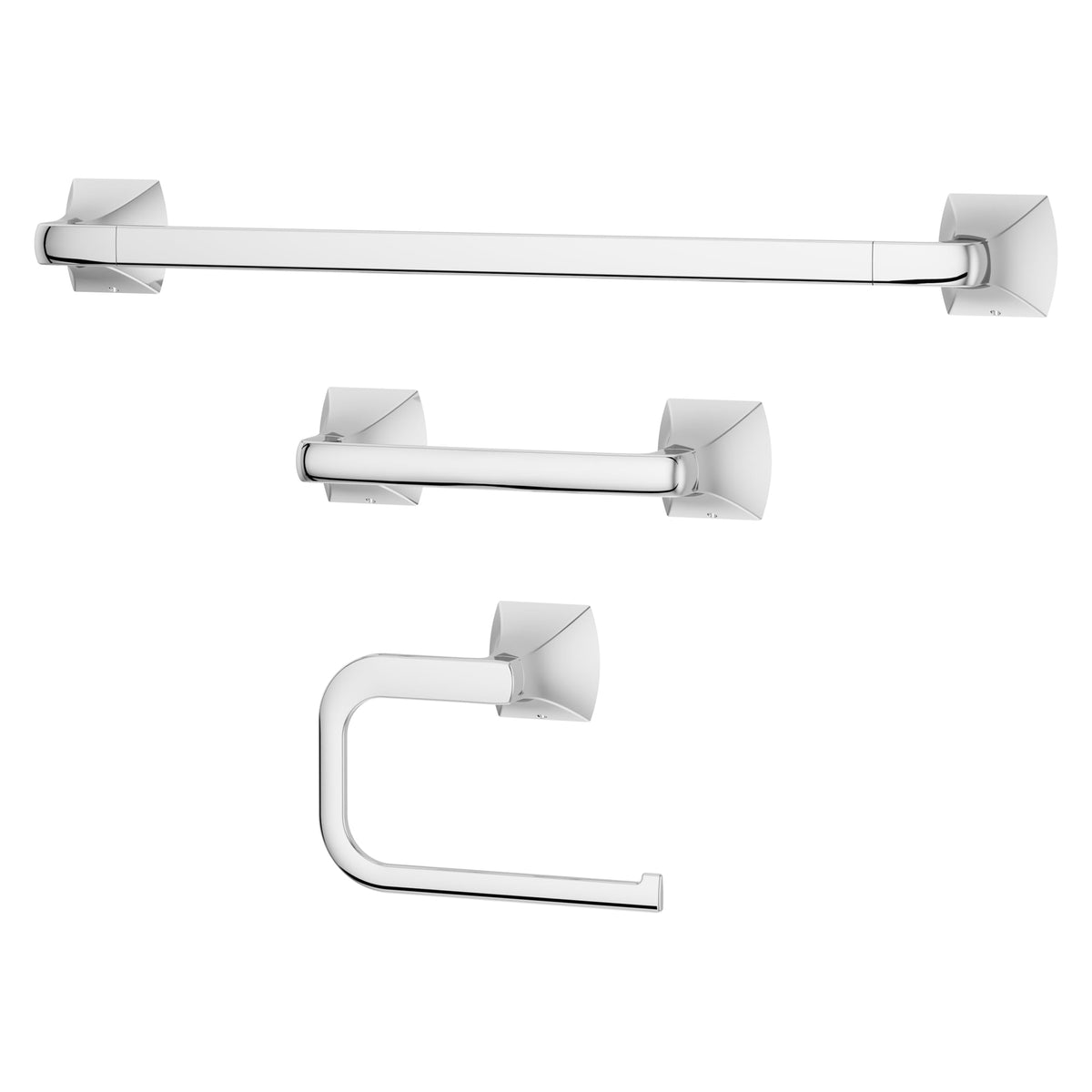 Pfister Bruxie 3-Piece Bathroom Hardware Set With Towel Bar, Towel Ring, And Toilet Paper Holder, Wall-Mounted, Polished Chrome