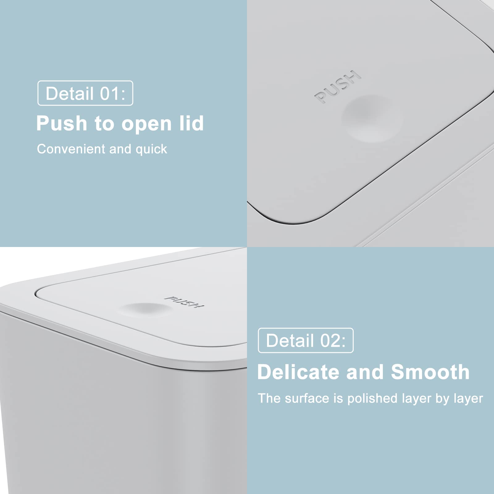 N. NETDOT 3 Pack 10 Liter / 2.6 Gallon Bathroom Trash Can  Small Trash Can with Lid  Garbage Can Waste Basket for Bathroom  Kitchen  Bedroom  Powder Room  Craft Room  Office  College (Gray)