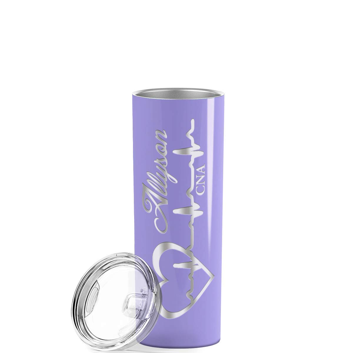 Personalized Nurse Laser Engraved Custom Lavender Gloss Nurse Custom Engraved 20 Oz Skinny Tumbler With Lid And Straw