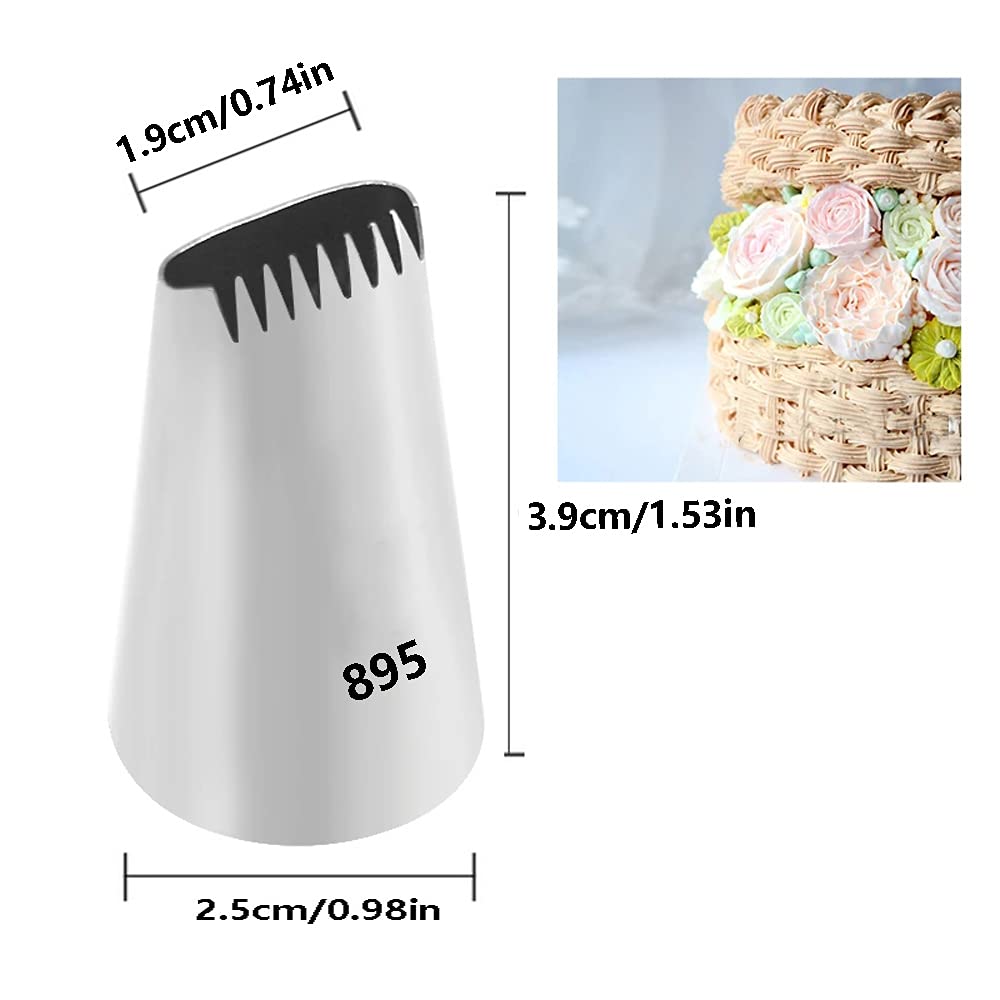 Large Piping Tips Set,Icing Tips With 1M Open Star Decorating Tip,2D Drop Flower Frosting Tip,1A Round Pastry Tip And 895 Basket