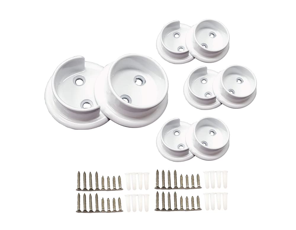 Qcaa Heavy Duty Solid Metal Closet Rod Socket Set, 1-3/8 ' ', Matte White, 4 Pair, Made In Taiwan