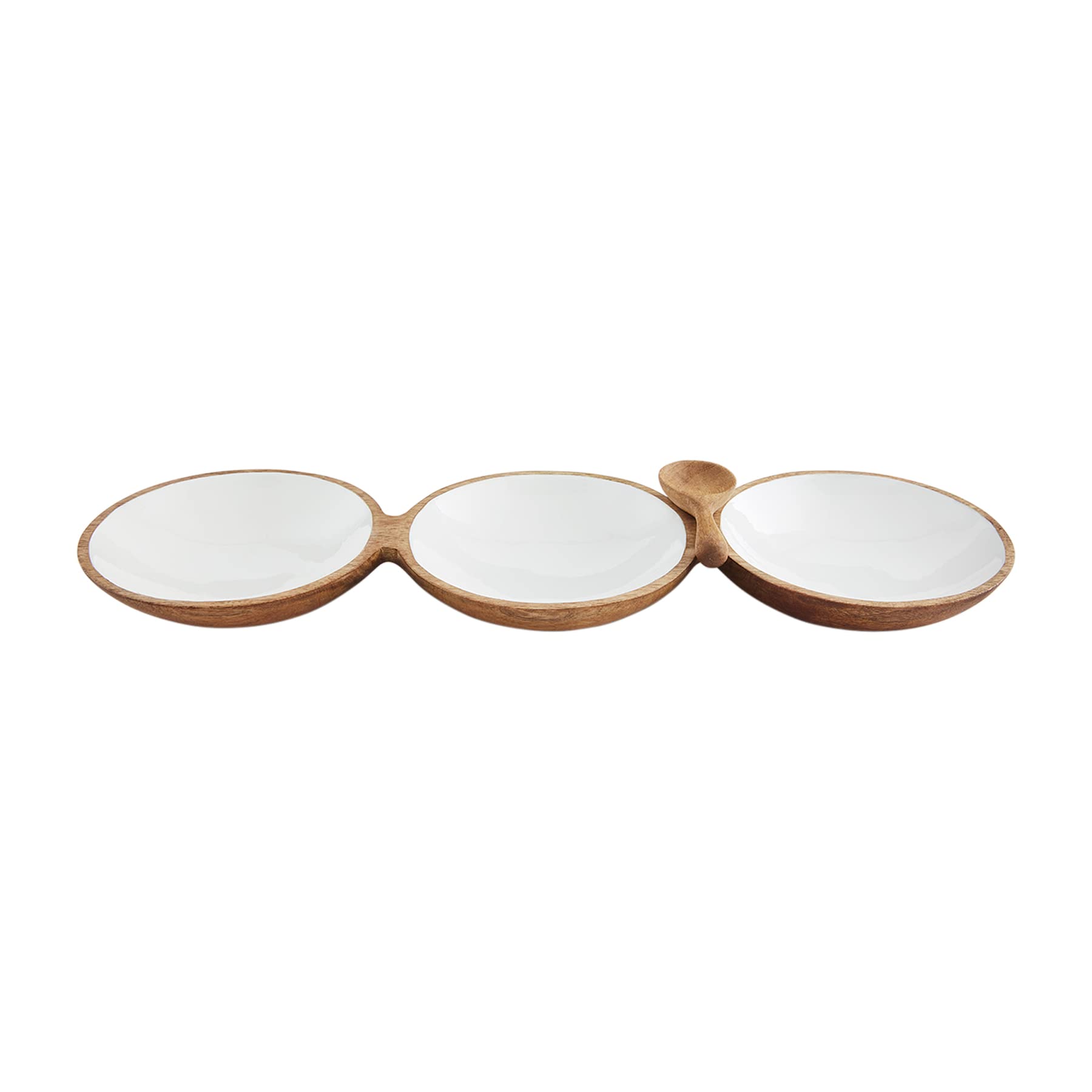 Mud Pie Triple Bowl Tray, Brown/White, Dish 6.5'' X 20'' | Spoon 4''