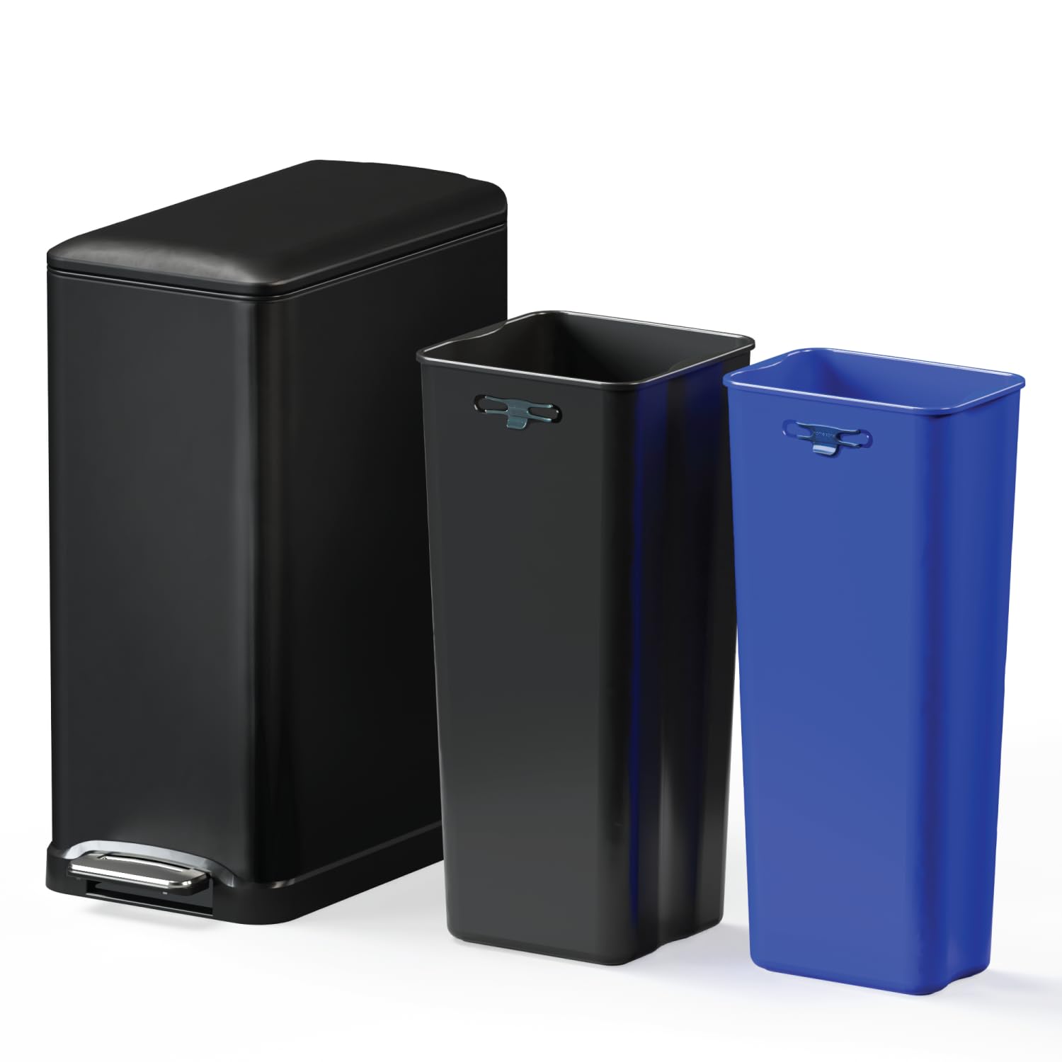 Home Zone Living 13 Gallon Kitchen Trash Can, Dual Removable Liners For Recycling And Trash, 50 Liter Slim Stainless Steel Shape