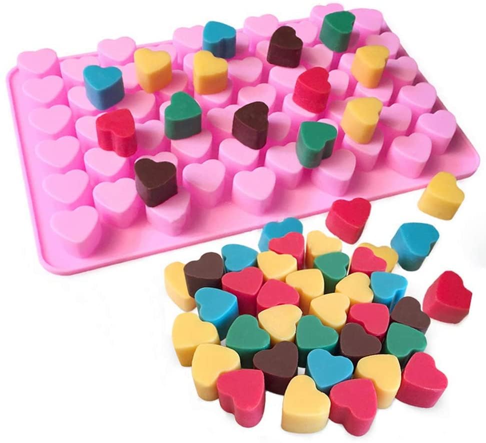 Heart Shaped Silicone Mold For Wax Melts 2Pcs 55-Cavity Heart Valentine Chocolate Silicone Mould Candy Gummy Jelly Ice Cube Tray