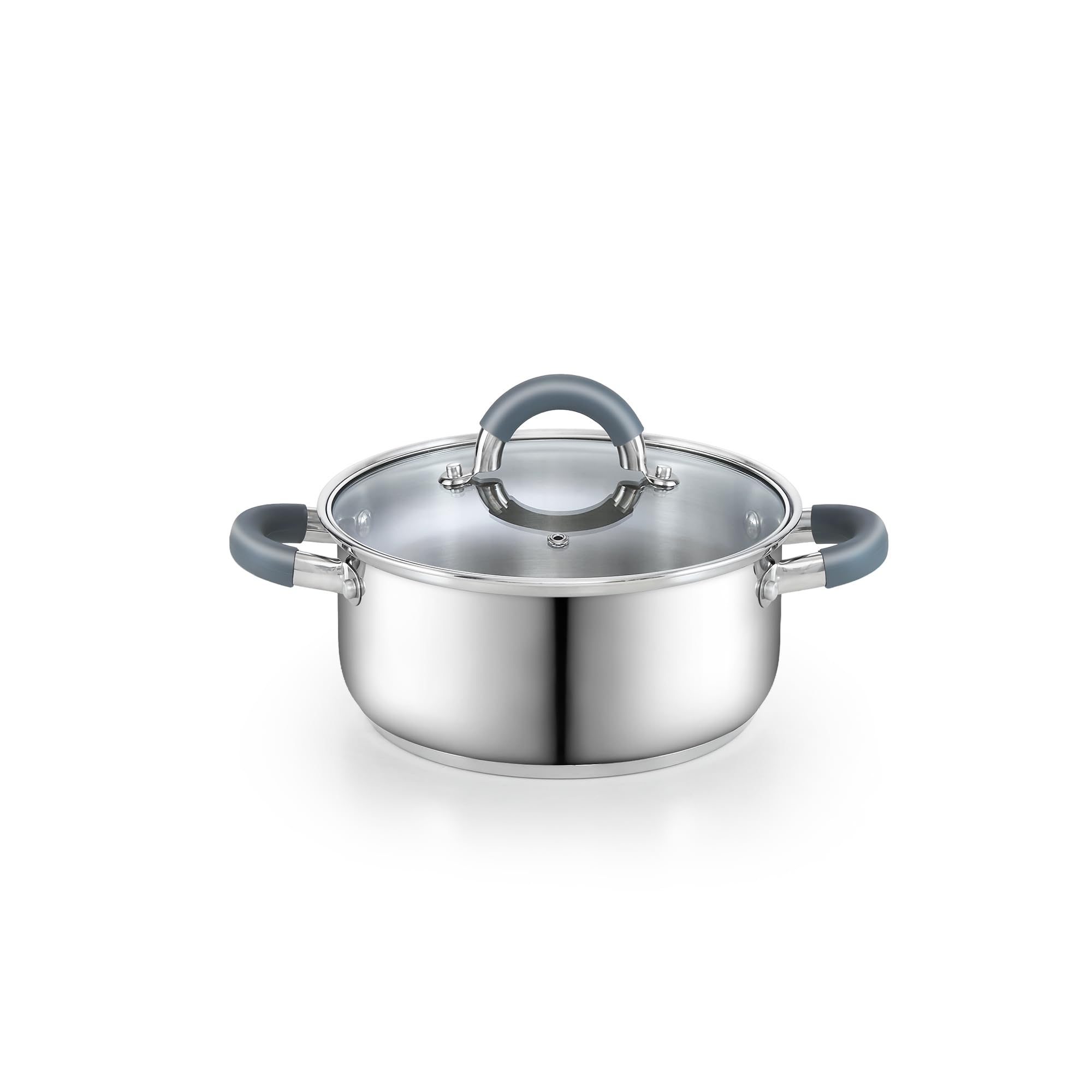 Cook N Home 3-Quart Stainless Steel Pot, Small Stock Pot With Glass Lid, Basics Saucier Casserole Stockpot, Stay-Cool Silicone H