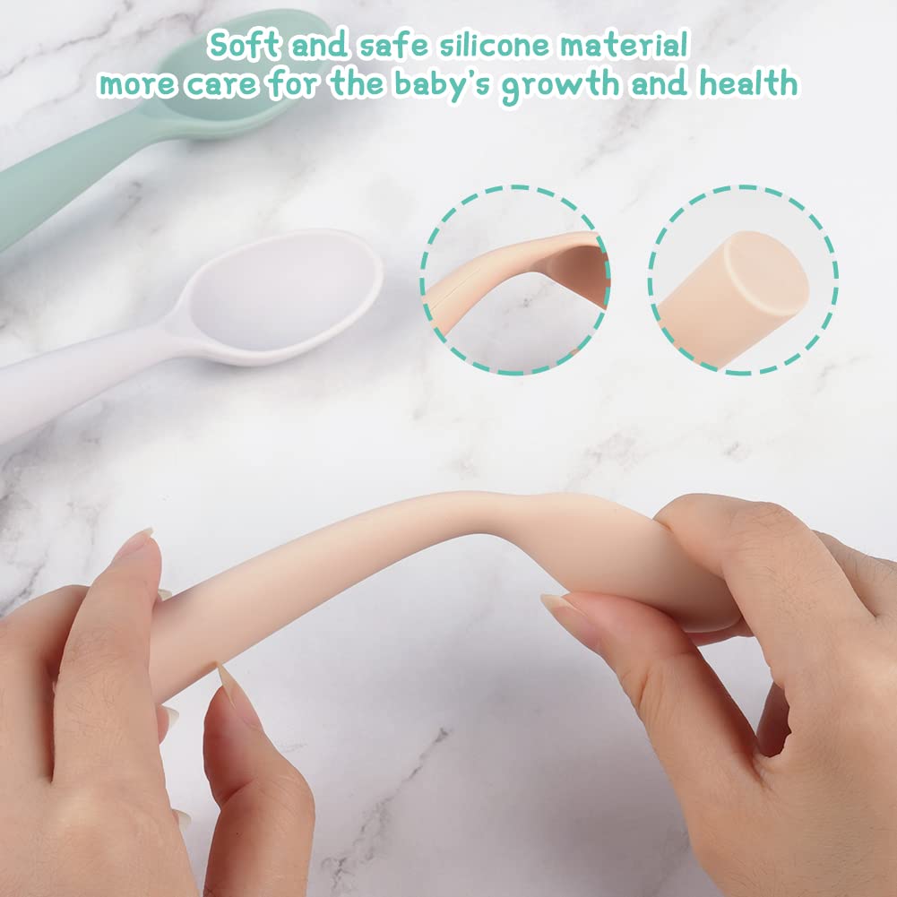 Vicloon Silicone Baby Feeding Spoons, 4 Pack First Stage Feeding Spoons For Infants, Baby Led Weaning, Easy To Grip & Hold Baby