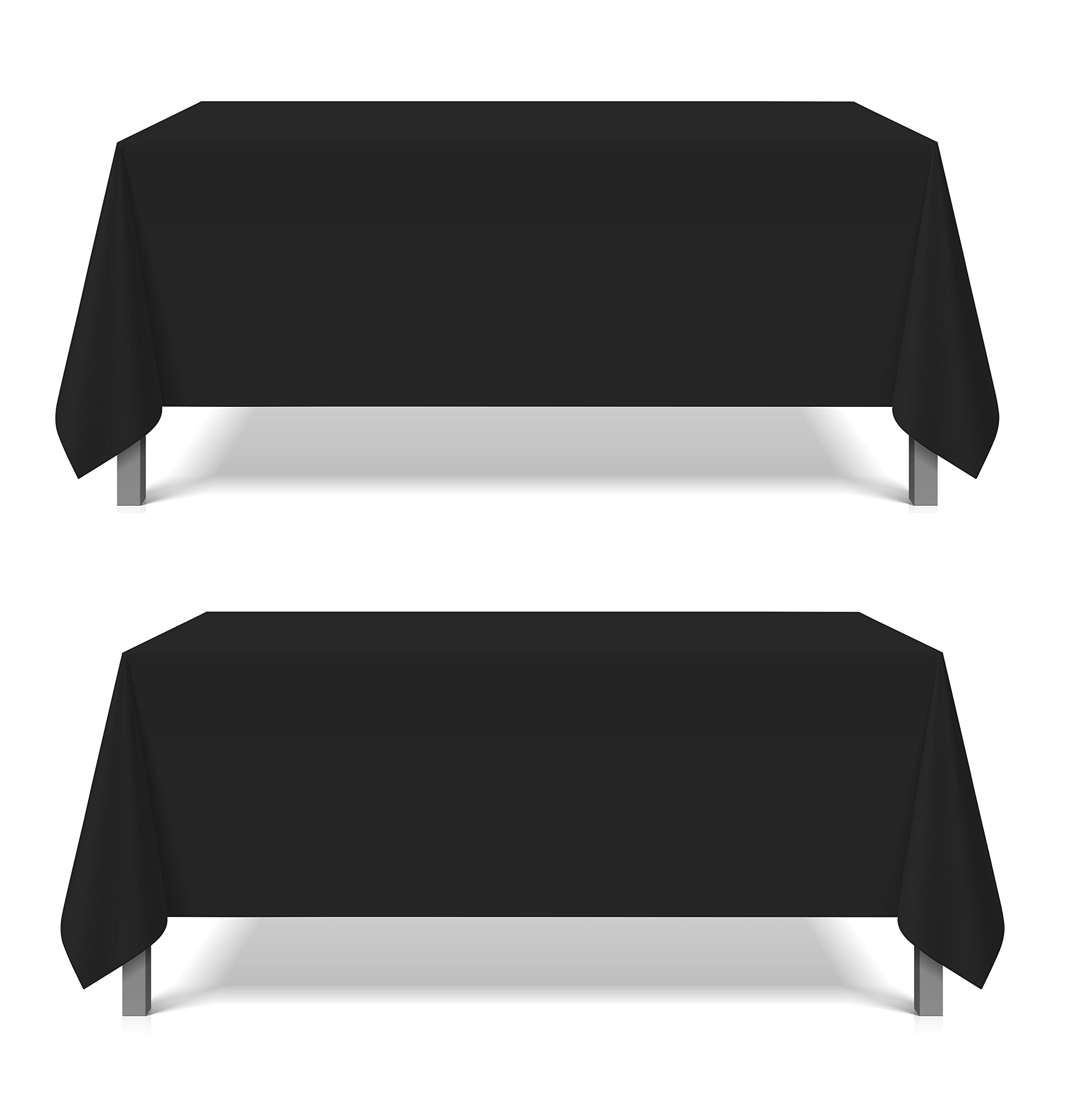 Pomp Black 70'' X 120'' Poplin Polyester Tablecloth (2 Pack) | Wrinkle + Stain Resistant Easy Care Premium Fabric | Fits 6Ft Or