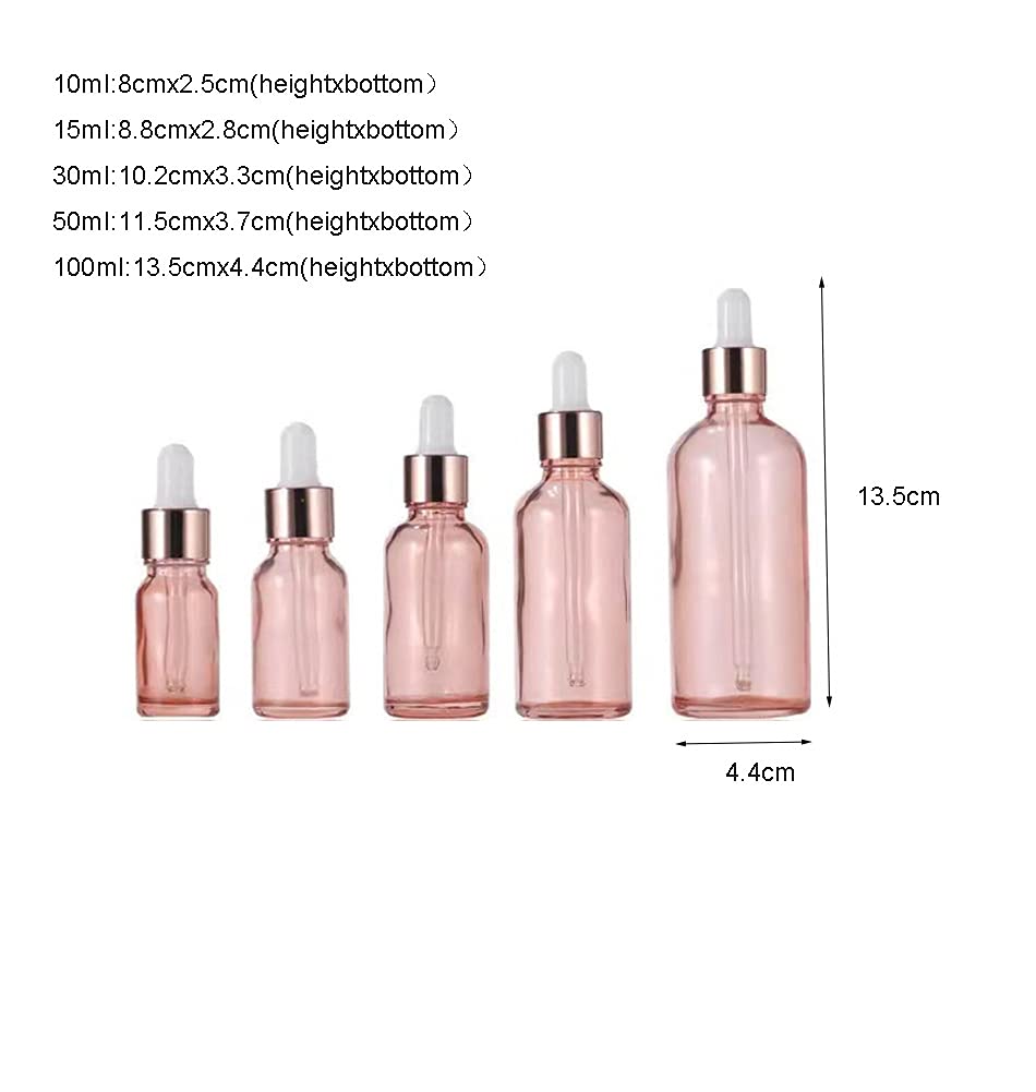 Lokusel 4 Pack Glass Dropper Bottles,10Ml/15Ml/30Ml/50Ml/100Ml Essential Oil Bottles Dropping Bottles With Rose Gold Cap Perfume