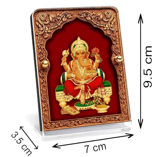 Eknoor Gold Plated And Velvet Base Mahal/Palace Design Ganesh Ji Car Dashboard/Home Decor/Gift Idol - Mahal Velvet