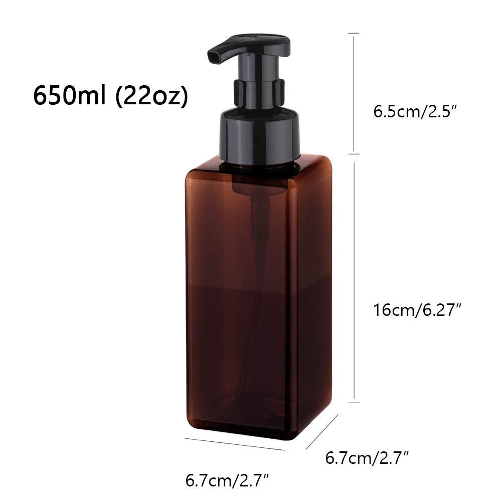 Uujoly Foaming Soap Dispenser 650Ml (22Oz) Refillable Plastic Pump Bottle For Liquid Soap, Shampoo, Body Wash (2 Pcs) (Amber)