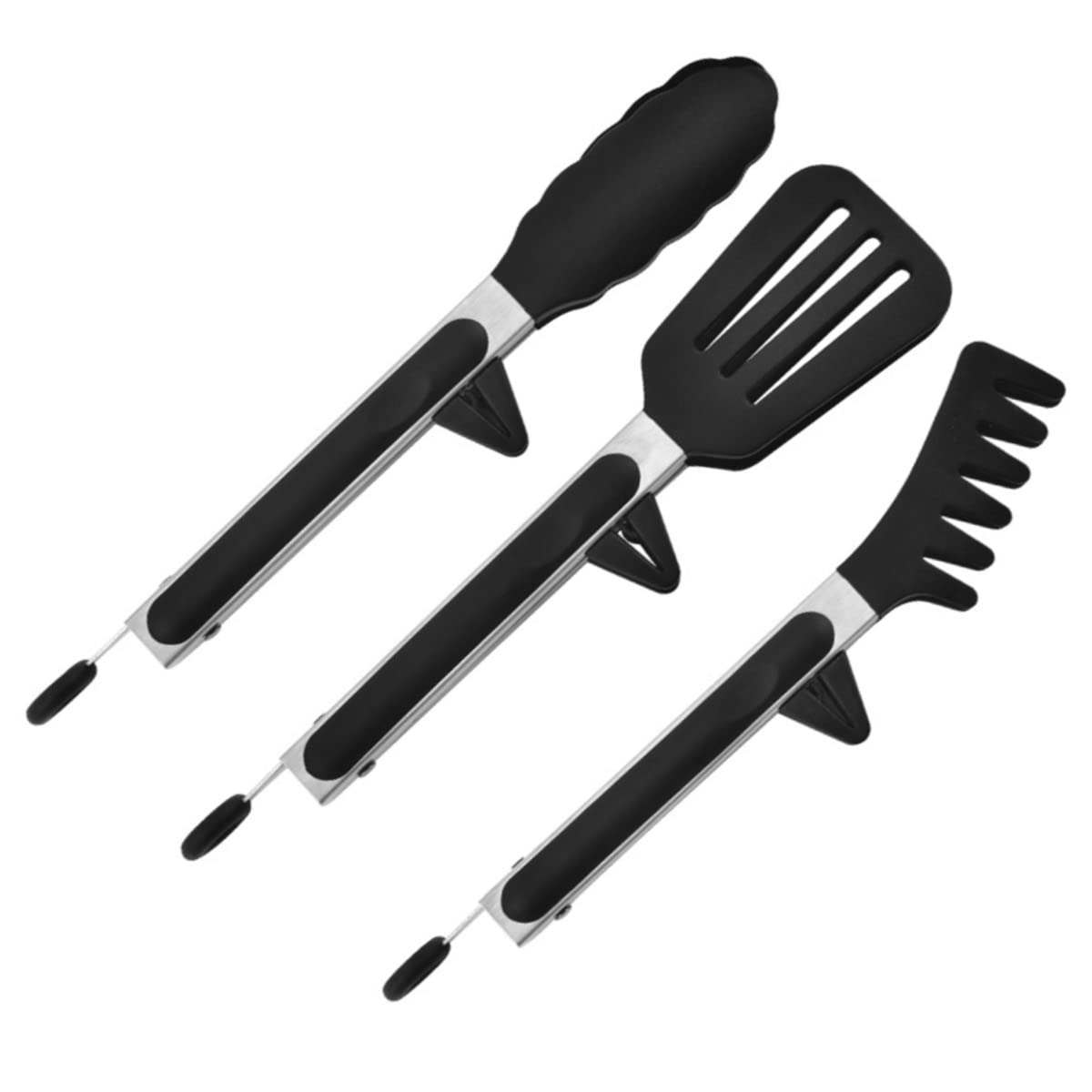 Henij 3 Pcs Kitchen Tongs For Cooking, Silicone Tips Bpa Free Nonstick Stainless Steel Bbq Locking Food Tongs For Pasta, Salad, 