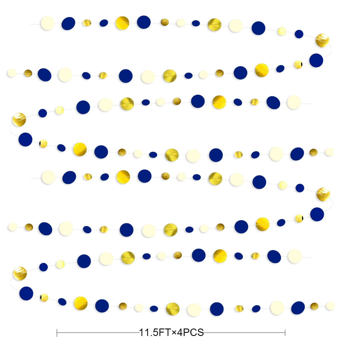 46 Ft Navy Blue And Gold Circle Dots Garland Royal Blue Hanging Paper Polka Dot Streamer For Birthday Wedding Bridal Baby Shower