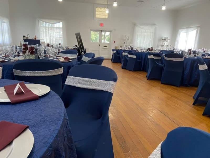 Your Chair Covers - 132 Inch Round Crinkle Taffeta Tablecloth - Navy Blue  Crushed Shiny Dining Table Cloth for Wedding Party Birthday Baby Bridal Shower