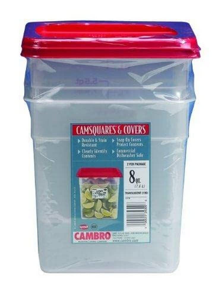 Cambro Set Of 2 Square Food Storage Containers With Lids, 8 Quart