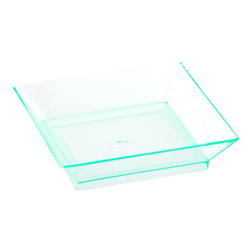 Restaurantware 2.5 X 2.5 Inch Mini Tasting Plates 100 Disposable Square Plastic Plates - Durable Stylish Seagreen Plastic Hors D