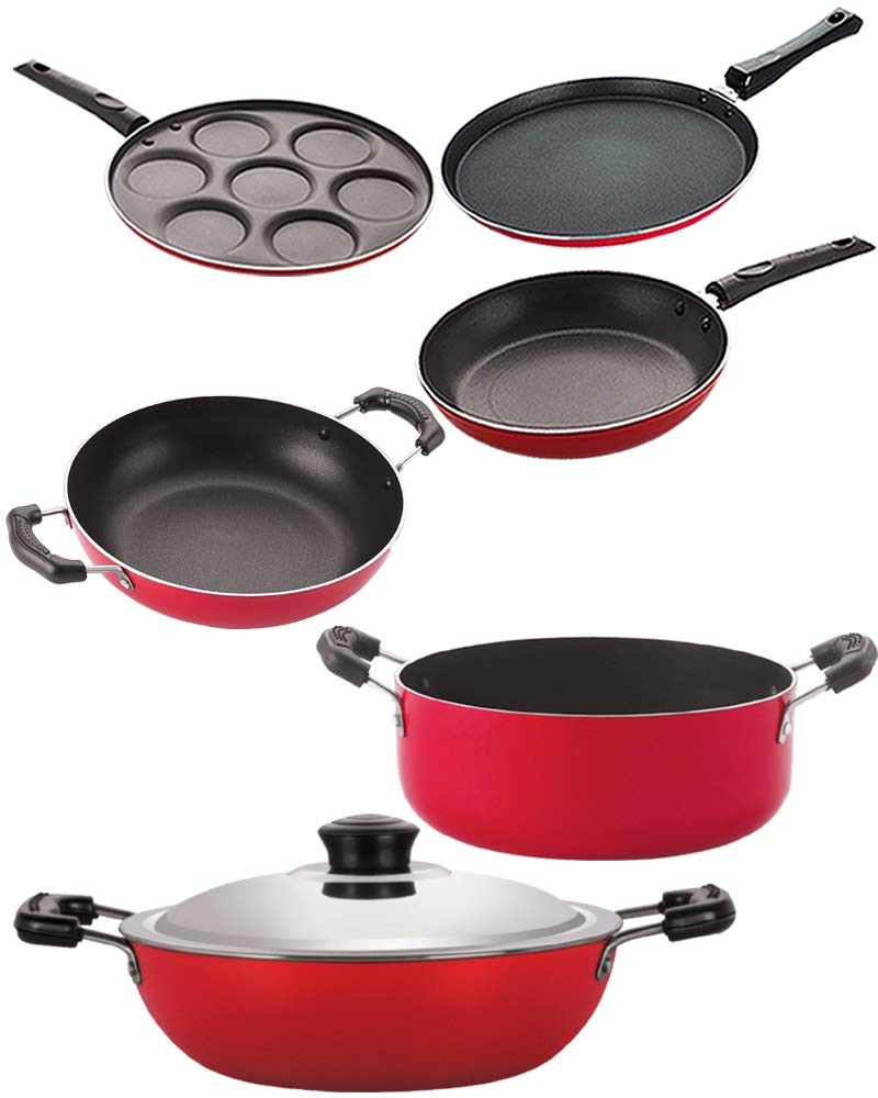 Nirlon Three Layer NonStick Coated Chemical Free Healthy Kitchenware Utensil Gift Set Of 6 Pieces (26_Kd12_Dkdb_Tp_Ft11_Cass20_