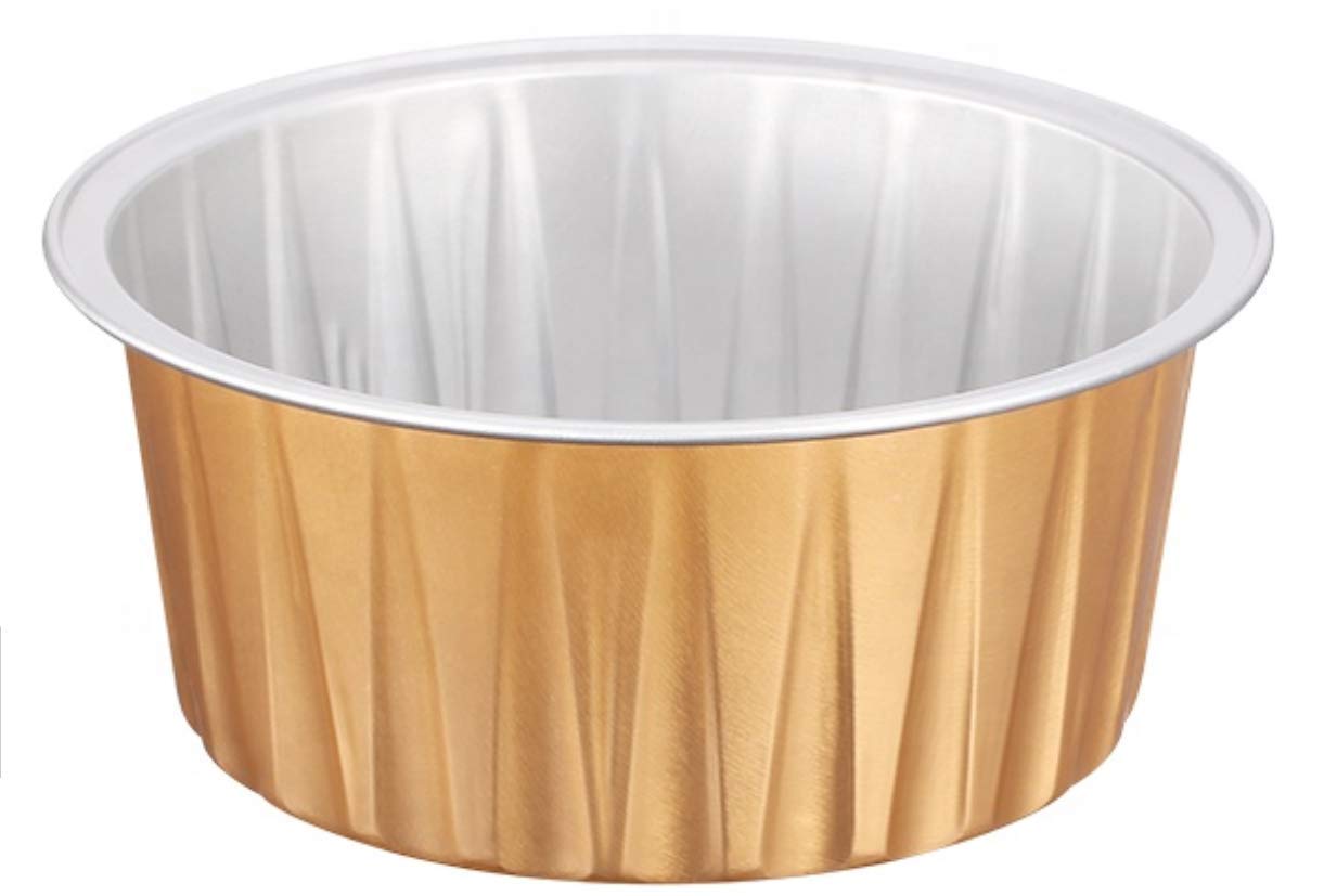 Keisen 3 2/5'' Mini Disposable Aluminum Foil Cups 125Ml 100/Pk 4Oz For Muffin Cupcake Baking Bake Utility Ramekin Cup (Gold)
