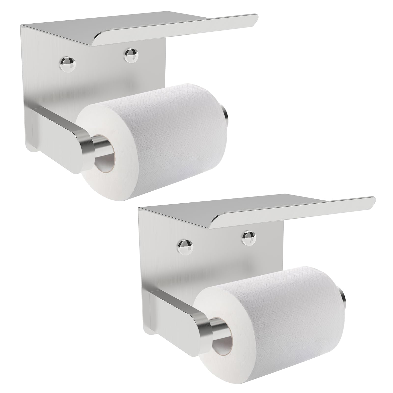 Setsail Toilet Paper Holder With Shelf Adhesive Or Screw-In Bathroom Toilet Paper Roll Holders Wall Mount Brushed Nickel Heavy-D
