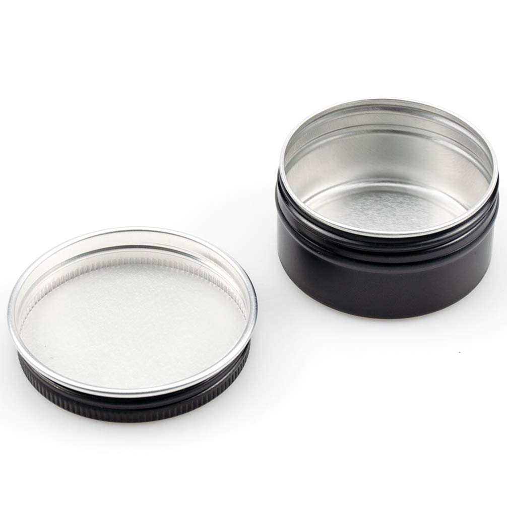 Foraineam 60 Pack 1 Oz. Aluminum Round Lip Balm Tin Container Bottle With Screw Lid - Black Empty Tins For Salve, Powder, Spice,