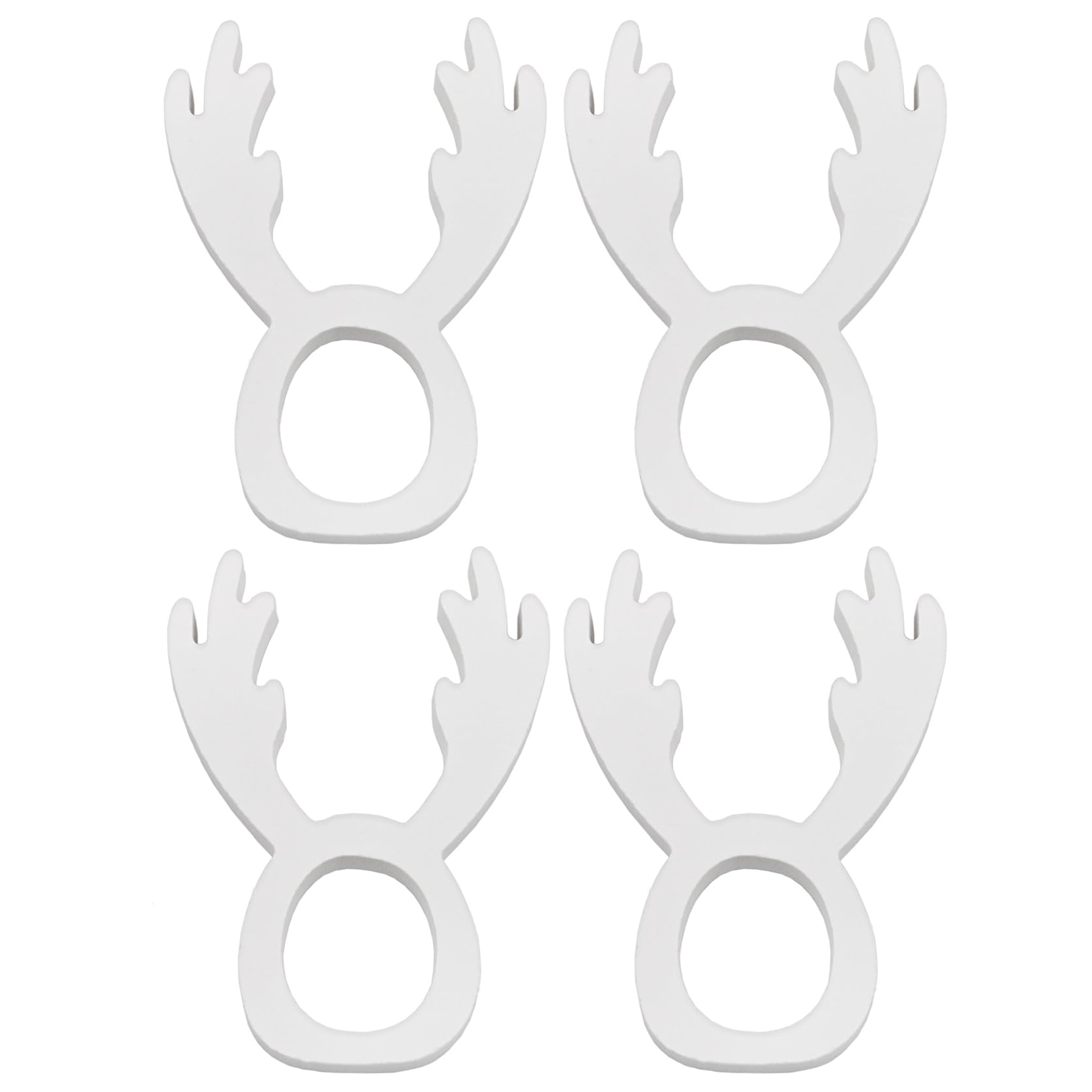 Auldhome Design Christmas Reindeer Napkin Rings (Set Of 4, White); Wooden Holiday Napkin Holder Rings