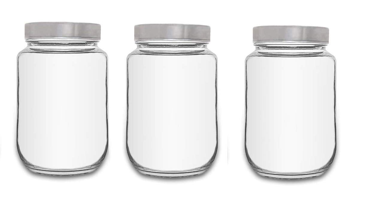 Croco Jar Glass Round Jar (Steel Set Of 3, 1500Ml)