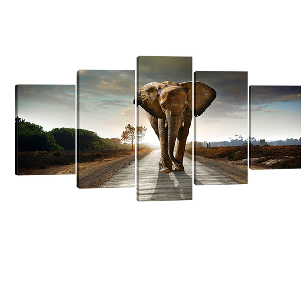Wieco Art Elephant Canvas Prints Wall Art Animals Pictures To Photo Paintings Decor For Living Room Bedroom Home Decorations 5 P