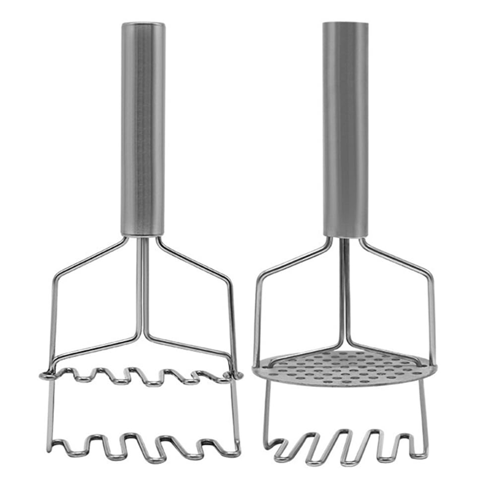 Alipis Stainless Steel Potato Masher Set 2-Pack Dual-Layer Kitchen Food Mashers with Non-Slip Handles for Potatoes Pumpkin Yams 