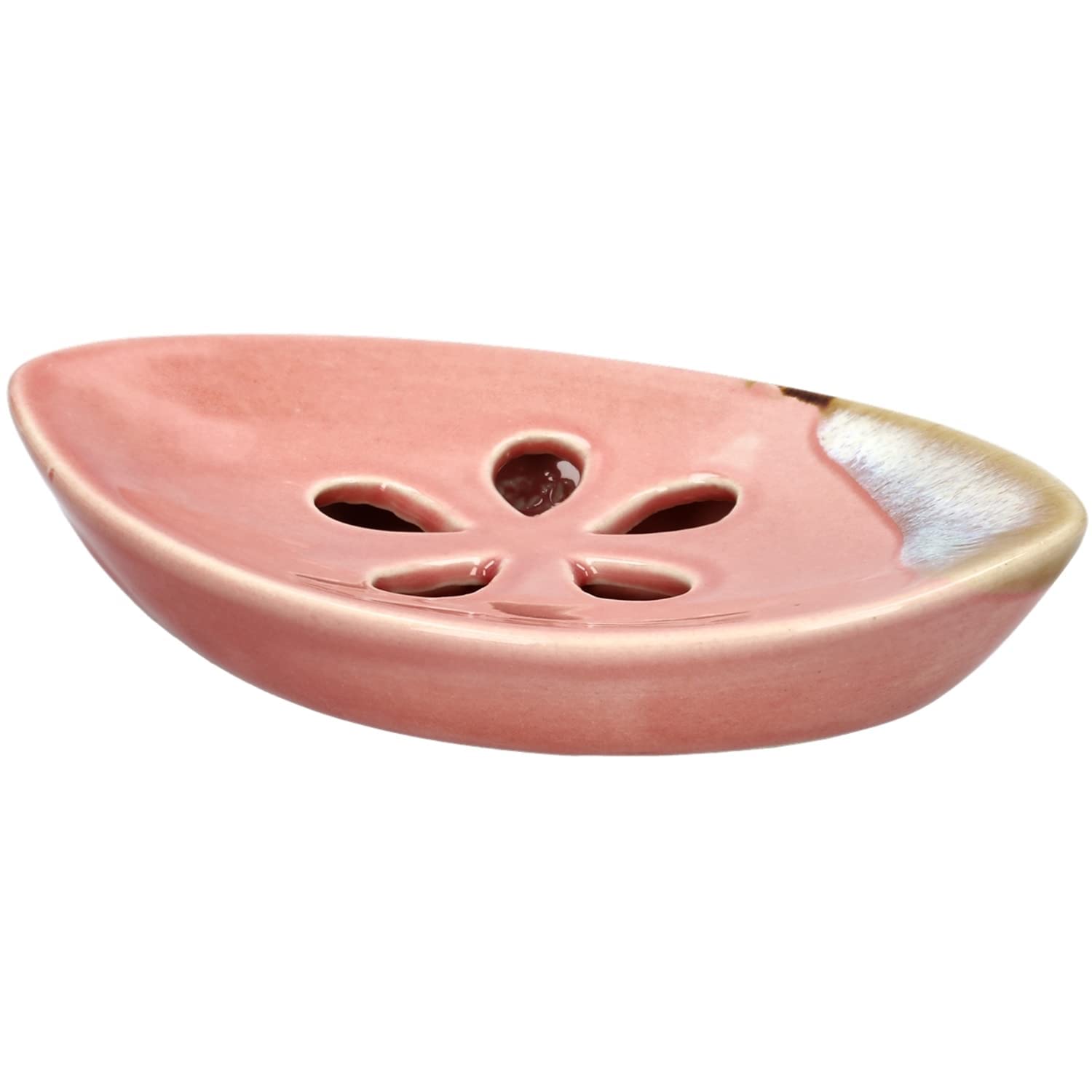 Lungmongkol Shop Ceramic Soap Dish With Self Draining Tray For Bar Soap, Bathroom, Kitchen (Pastel Pink)