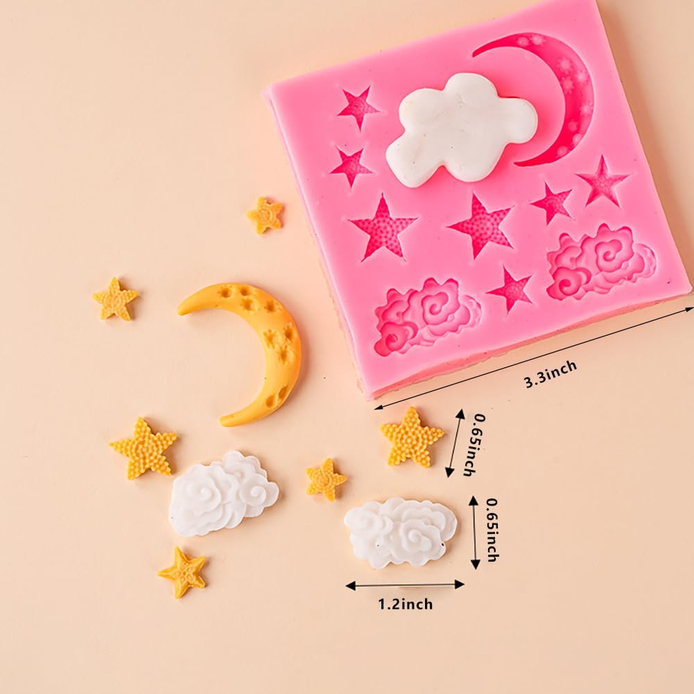 2Pcs Moon And Star Molds Silicone, Cloud Fondant Mold Moon Star Cloud Chocolate Molds For Chocolate Candy Baking Sugar Cakes Dec