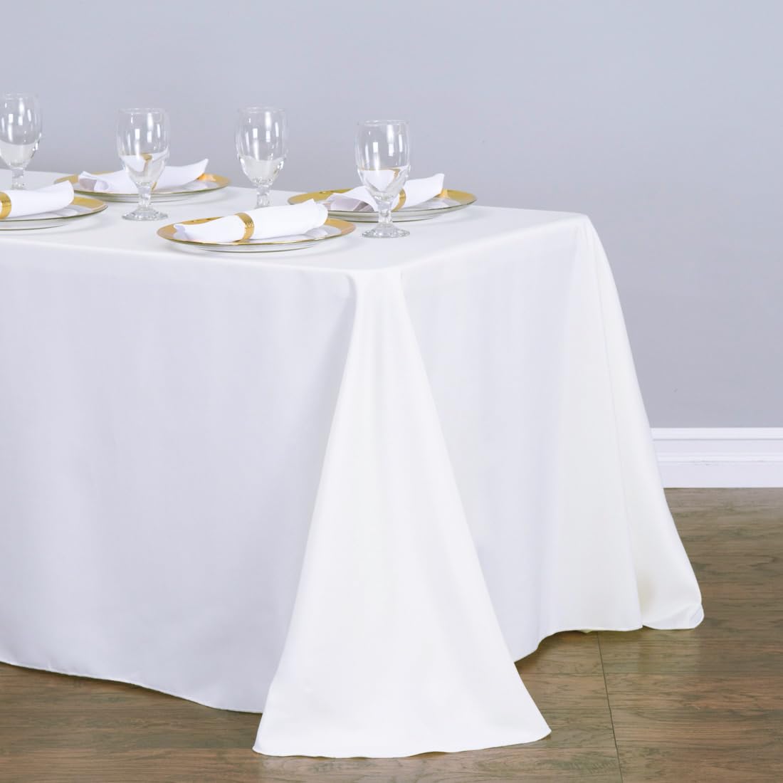 TC Tanu Collections Rectangle Tablecloth - 90 x 132 Inch - White Rectangular Table Cloth for 6 Foot Table in Washable Polyester - Buffet Table  Parties  Holiday Dinner  Wedding & More (Pack of 6)