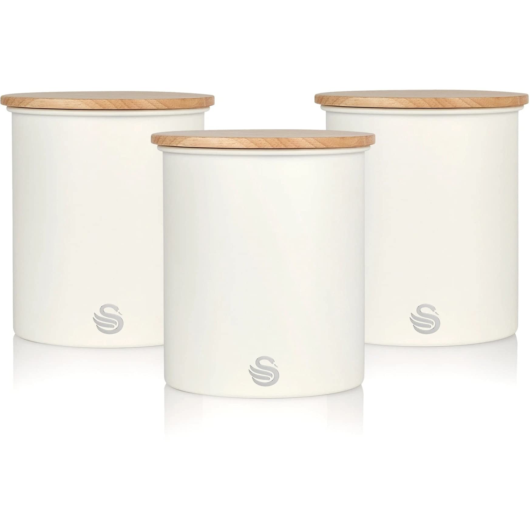 Swan Nordic Scandi Set of 3 Storage, Tea, Coffee, Sugar Canisters, Cotton White, Steel