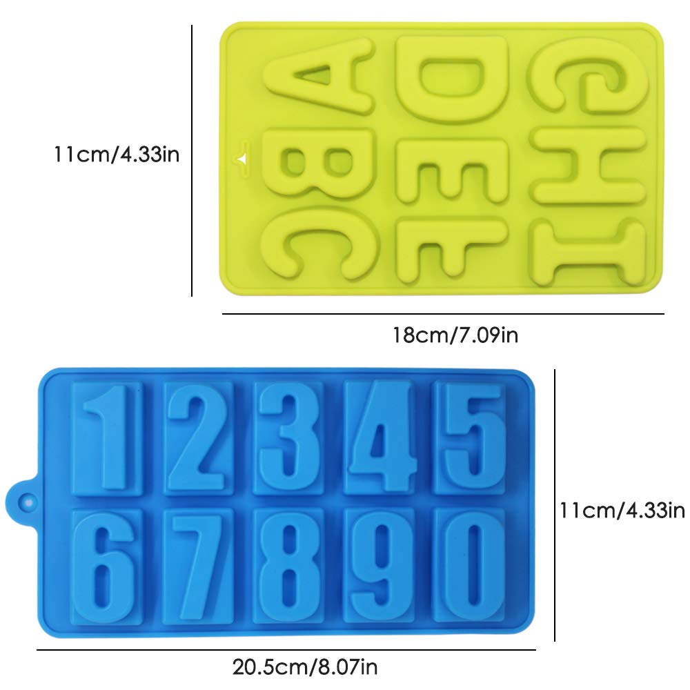 4 Pcs Silicone Numbers Alphabets Trays Molds, Finegood 26 Letters & Numbers Candy Mould Biscuit Chocolate Diy Baking Pans Ice Cu