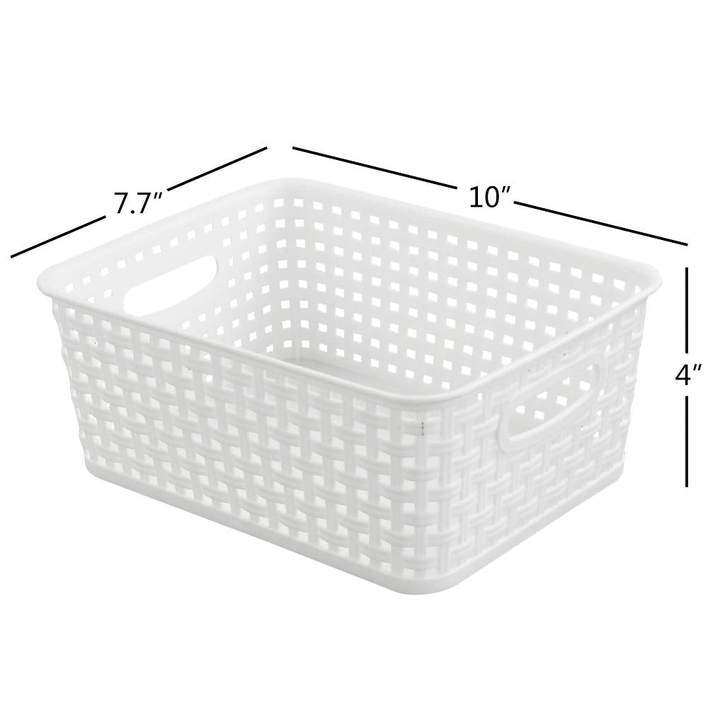 Nicesh 6-Pack White Plastic Small Storage Baskets, 10'' X 7.7'' X 4''