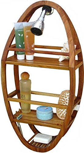 Aquateak Patented Moa Oval Teak Shower Organizer Premium Teak Oil