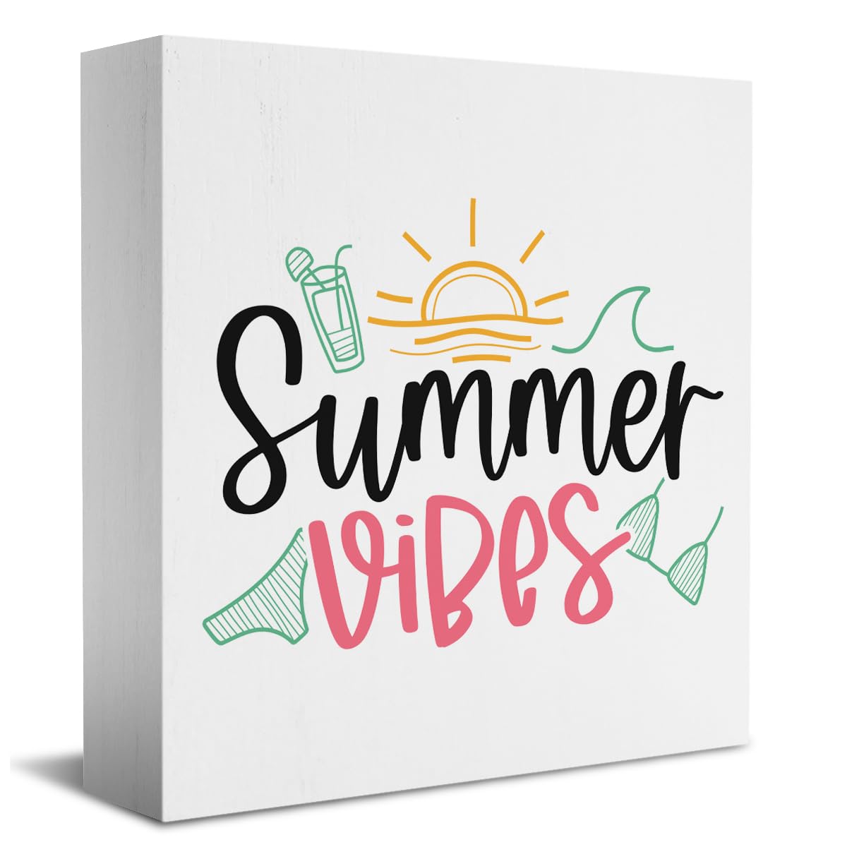 Summer Room Decor, Summer Vibes Beachy Decor for Home Office Farmhouse Wooden Box Sign Plaque for Bathroom Bedroom Living Room C